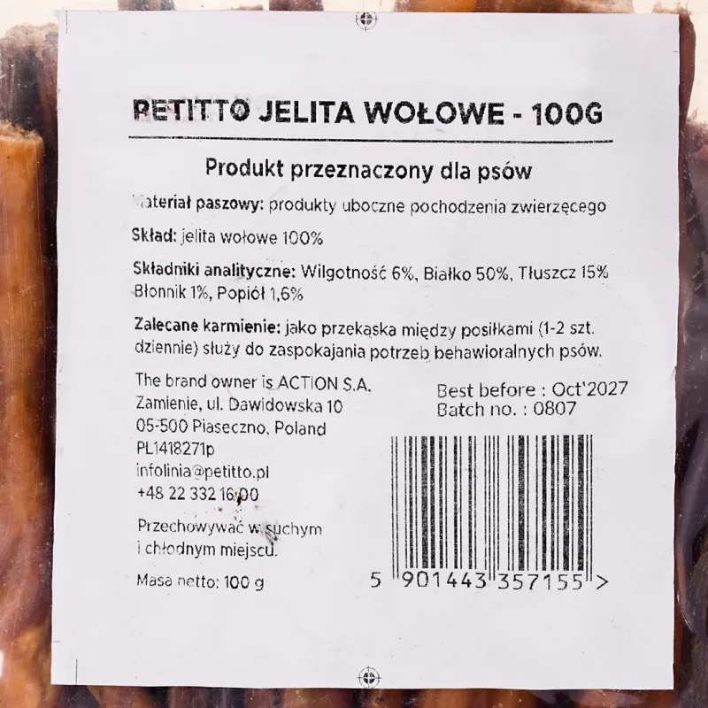 PETITTO Jautienos žarnų kramtukas šunims 100 g