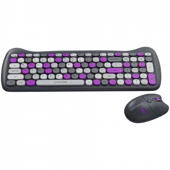 Belaidė klaviatūros ir pelės rinkinys CANYON HSET-W6 Kitty Edition – violetinis