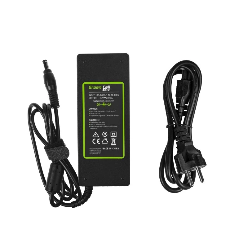 Maitinimo adapteris Green Cell AD26AP 75W 19V kintamosios srovės į nuolatinę srovę, vidaus naudojimui, nešiojamam kompiuteriui, juodas