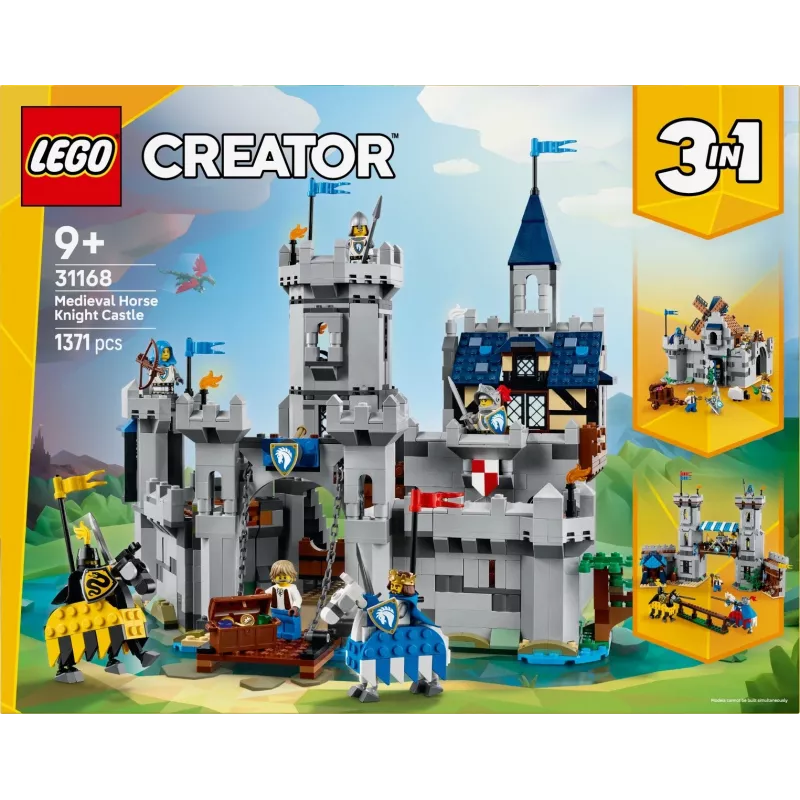 Konstruktorius LEGO Creator 3-in-1 Viduramžių riterio pilis 31168 — 1371 detalė, 6 minifigūrėlės, nuo 9 metų