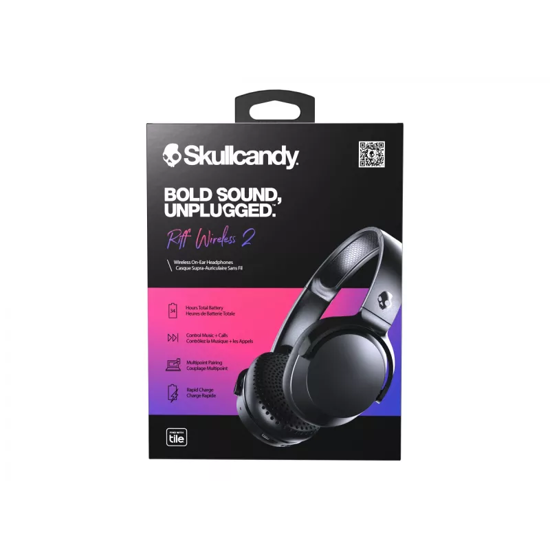 Ausinės Skullcandy Riff Wireless 2, ant ausų, įmontuotas mikrofonas, 3,5 mm, USB, juodos, belaidės