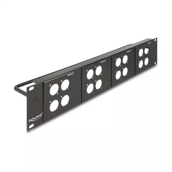 DeLOCK 88195 D tipo 19 colių skirstomasis skydas su 4 plokštėmis, 16 prievadų, 2U, juodas
