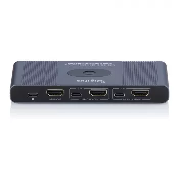 KVM jungiklis DIGITUS USB-C 3.0 HDMI 2 prievadų 4K60Hz, USB-C/USB-A, aliuminis, 135×60×30 mm