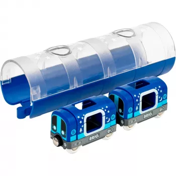 World Tunnel Box U-railway šviečiantis tamsoje, žaislinė transporto priemonė mėlyna