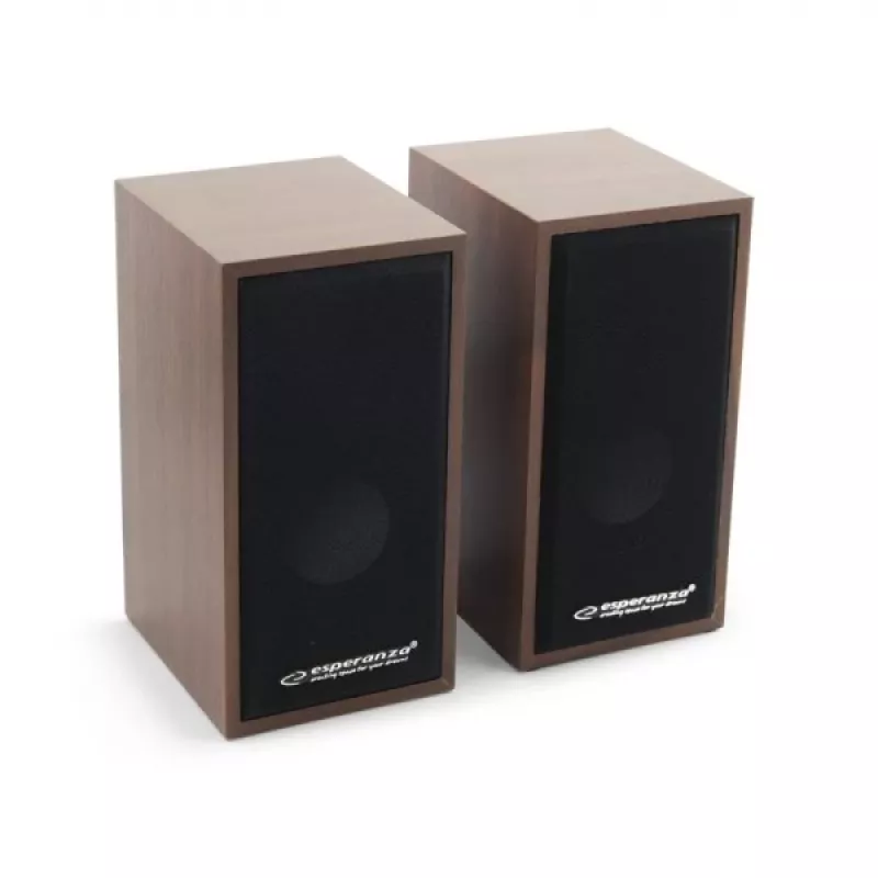 Garsiakalbiai ESPERANZA EP122 2.0 laidiniai staliniai, 2×6W RMS, medinis korpusas, sukamasis garsumo reguliatorius, 60–20000 Hz