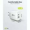 USB-C dviejų prievadų greitasis įkroviklis, PD, GaN, 65 W (baltas, 1x USB-C, 1x USB-A, Power Delivery)