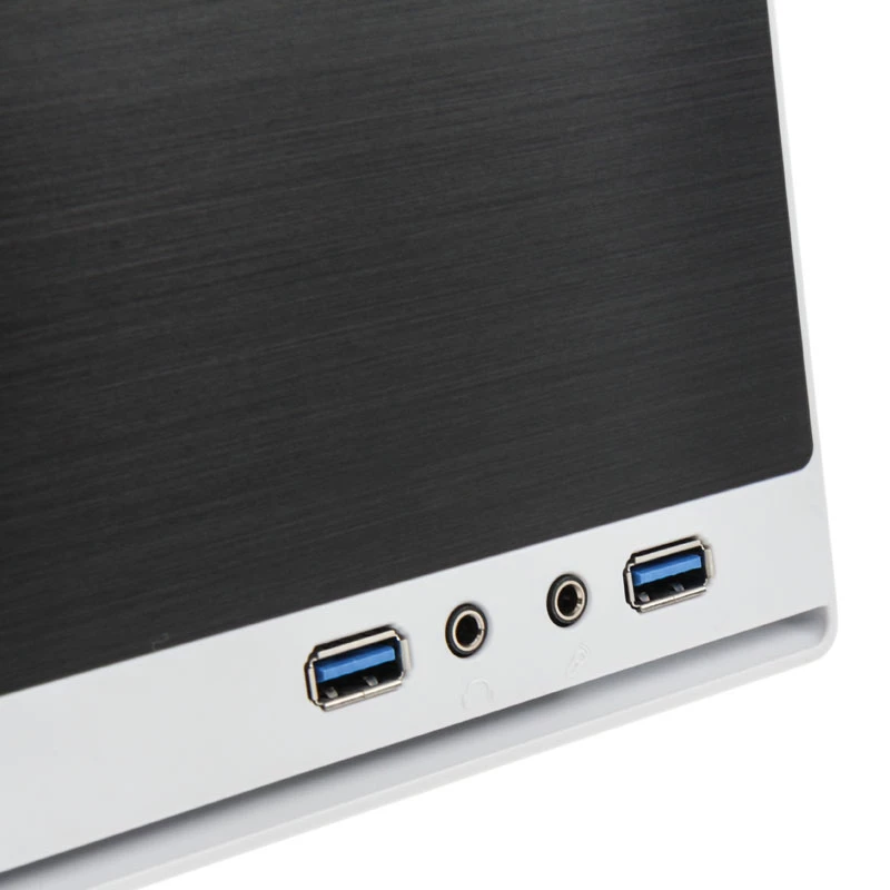 SilverStone SUGO SG13 - stalinis kompiuterio korpusas - Mini-DTX - be maitinimo šaltinio (AT / PS/2) - juoda, balta - USB / garsas (SST-SG13WB-Q)