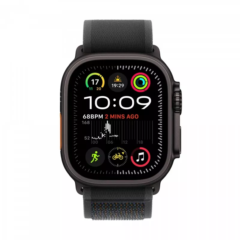 Apple Watch Ultra 2 GPS + Cellular 49 mm juodas titano korpusas su juoda Trail Loop dirželiu - S/M