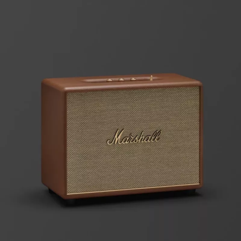 Belaidė garsiakalbė MARSHALL Woburn III Brown – daugiakambaris, Bluetooth, Wi‑Fi, analoginiai įėjimai
