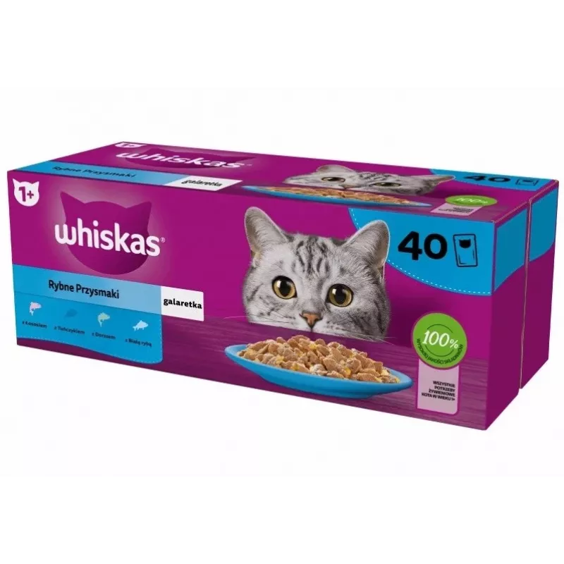 WHISKAS Fish Favourites drebučiuose – šlapias ėdalas katėms – 40x85 g