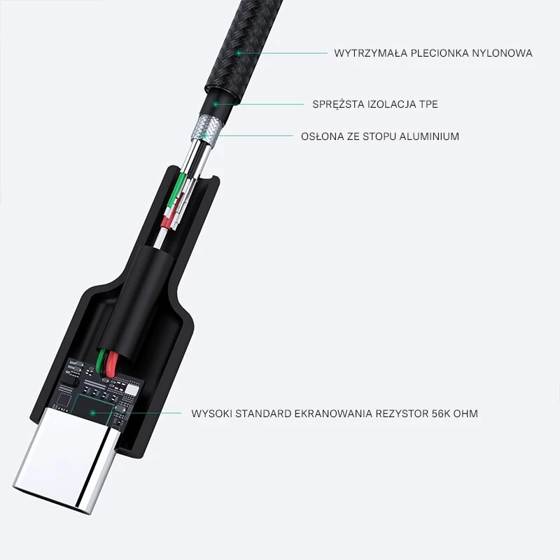 USB-C į USB-A laidas Aukey CB-CA2, nailono pintas, Quick Charge 3A, 1 m