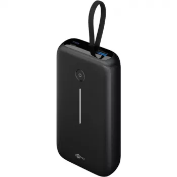 Powerbank 20.000 mAh su integruotu USB-C laidu 13 cm, 30 W (juoda, 20 Ah, 1x USB-A, 2x USB-C, PD, QC)