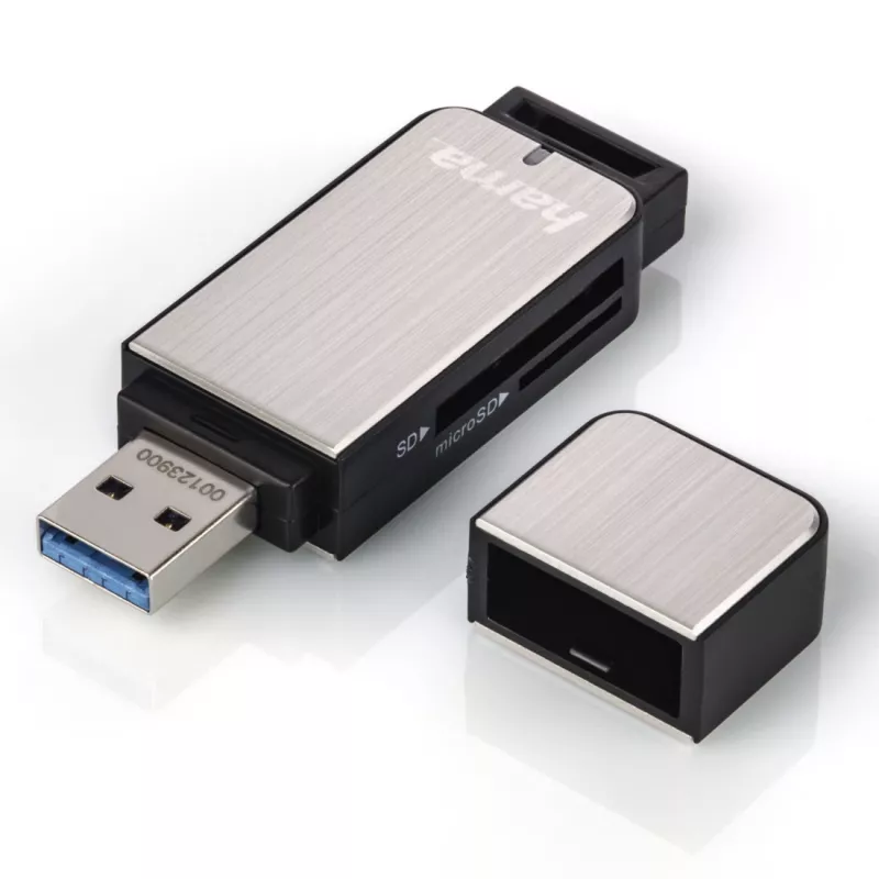 Kortelių skaitytuvas Hama 123900 USB 3.2 Gen 1, juodas, sidabrinis