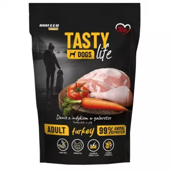 BIOFEED Tasty Dogs Life Turkey šlapias šunų ėdalas su kalakutiena – 150g