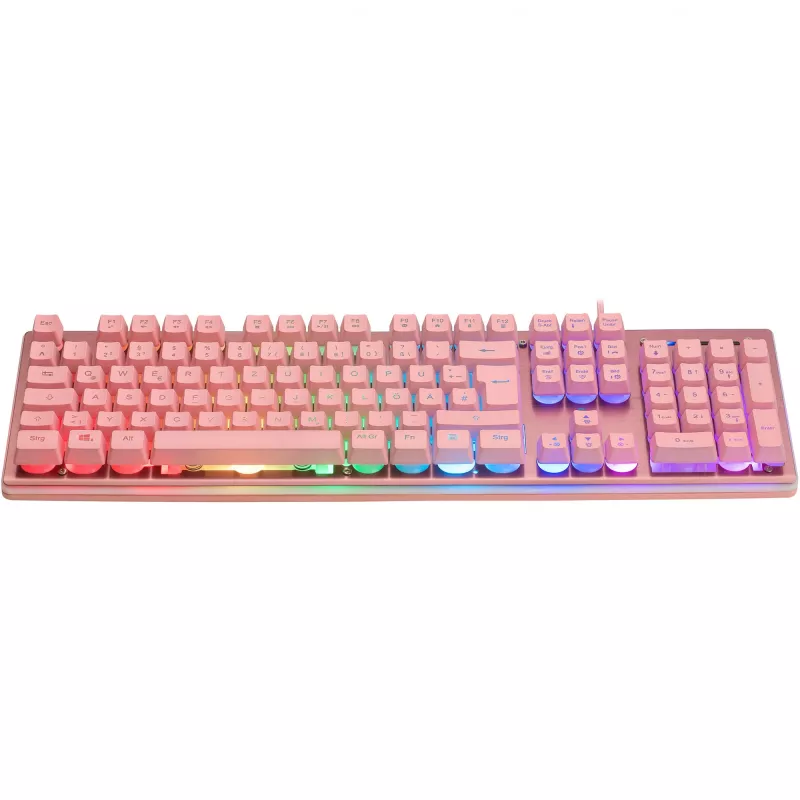 Deltaco GAM-021-RGB-P-DE – pilno dydžio (100%) USB membraninė klaviatūra, QWERTZ išdėstymas, rožinė