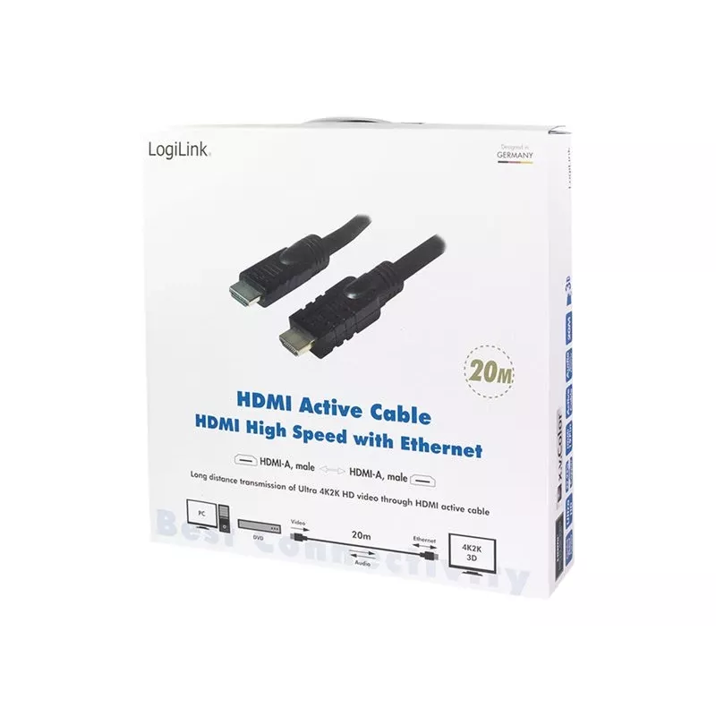 LogiLink CHA0020 HDMI laidas 20 m HDMI A tipas (Standartinis) Juodas