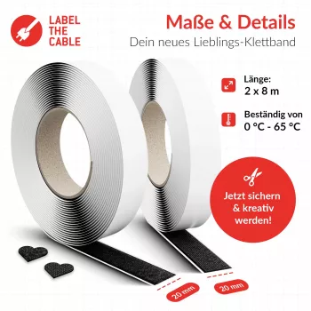 Lipnioji juosta kabeliams Label the Cable LTC Klettrolle Easy Tape Strap 8 m × 20 mm, juoda