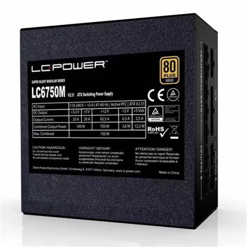 LC-Power Super Silent LC6750M V3.0 750W 80Plus Gold 135mm ventiliatoriumi - PC / serverio maitinimo blokas ATX