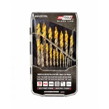 Gręžtų rinkinys AWTools M2 HSS-TiN 19 vnt. 1,5–10 mm metalui