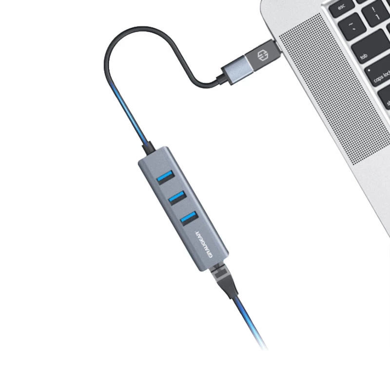 GRAUGEAR USB Hub G-HUB31L-A — USB 3.2 Gen 1 Type-A jungtis, 3x USB 3.2 Gen 1 Type-A prievadai + RJ-45, 5000 Mbit/s