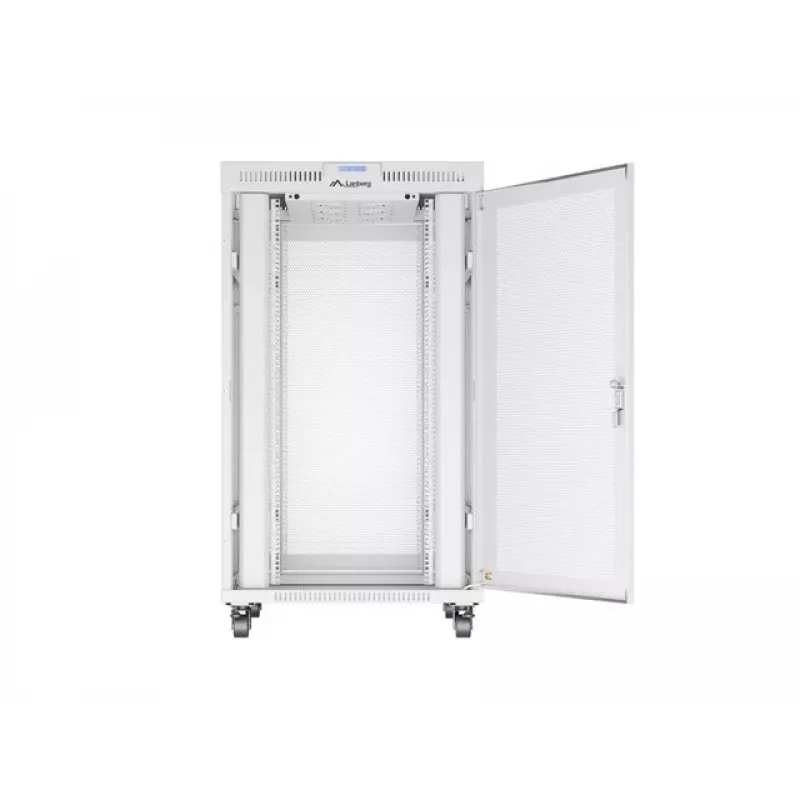 Ant grindų statomas 19 colių 27U tinklo spintos stovas 800x1000 pilkas perforuotomis durelėmis su LCD ekranu LANBERG (plokščia pakuotė)