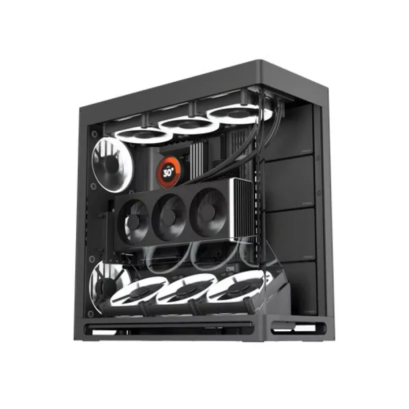 HAVN HS 420 VGPU PC korpusas, Midi-Tower, E-ATX, grūdintas stiklas, PCIe 5.0 keltuvas (juodas)