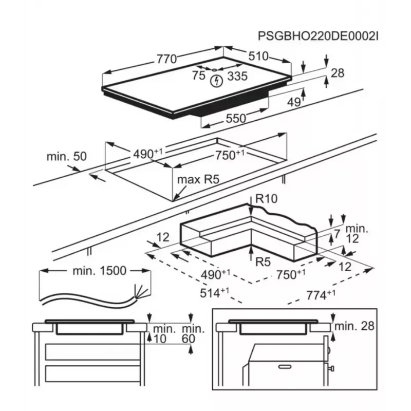 Įmontuojama indukcinė kaitlentė Electrolux EIS87453IZ — 77 cm, 4 zonos (210/210/145/240 mm), stiklinis jutiklinis valdymas, vaikų užraktas
