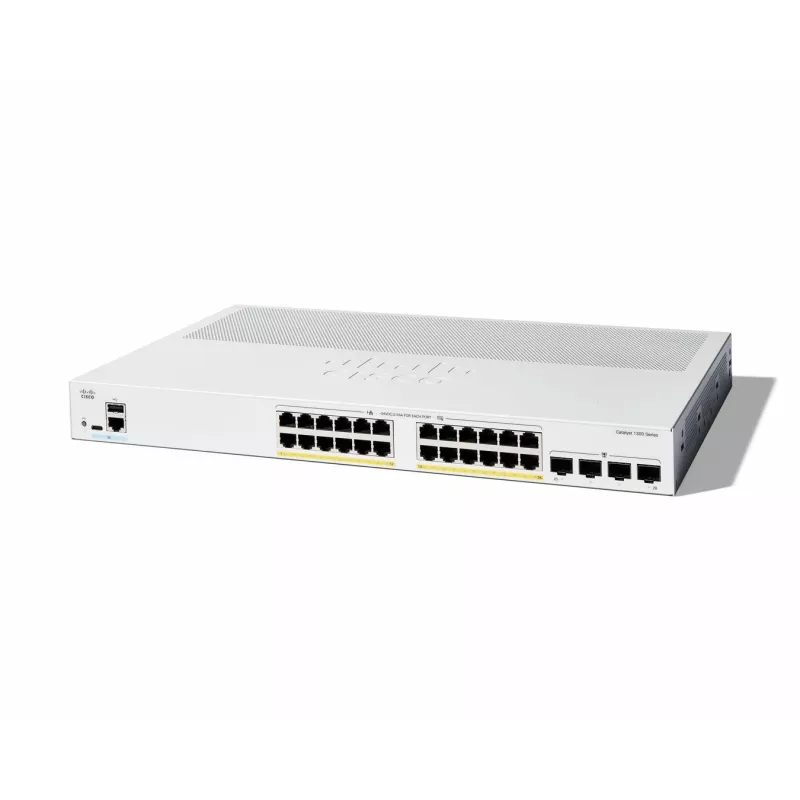 Valdomas jungiklis Cisco Catalyst 1300-24P-4G, 24 prievadai GE, PoE, 4x1GE SFP, ribota viso gyvenimo apsauga (C1300-24P-4G)