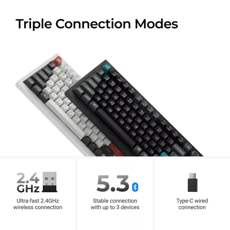 Mechaninė klaviatūra Keychron Q1 Ultra 8K — 75% išdėstymas, USB + RF belaidis + Bluetooth, RGB, juoda