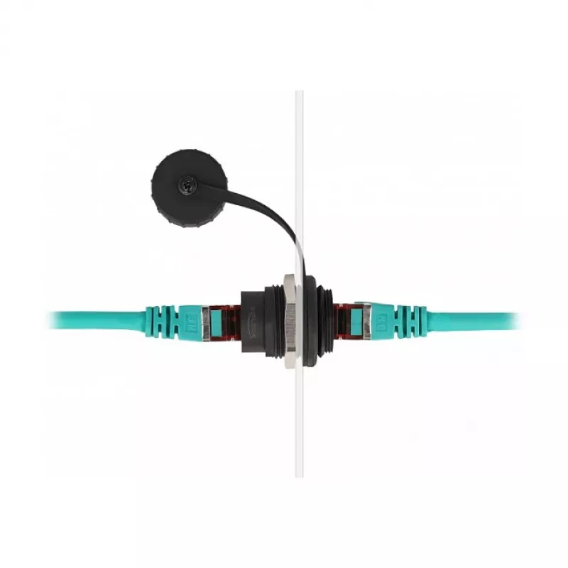 DeLOCK RJ45 Cat.6 įmontuojama jungtis IP67, apsaugota nuo dulkių ir vandens, juoda