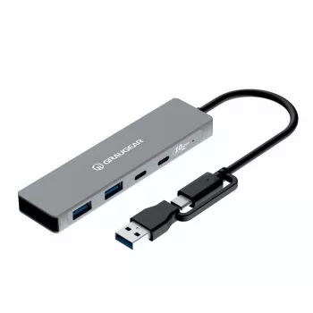 USB šakotuvas GrauGear G-HUB2C2A-10G — 4 prievadų USB 3.2 Gen 1 (2x Type-C, 2x Type-A), 10 Gbit/s, 100 W, aliuminis, pilka