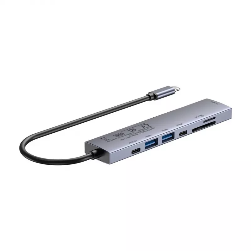 USB-C centrinis įrenginys Unitek H1124AGY01 su 100W PD, HDMI 2.0, 2x USB‑A, 2x USB‑C, SD/microSD skaitytuvu – aliuminis