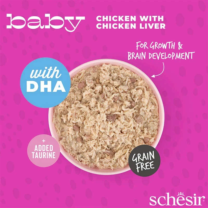 Šlapias kačių ėdalas Agras Pet Foods Schesir Baby in Brühe 70 g – vištiena, be grūdų, jaunoms katėms