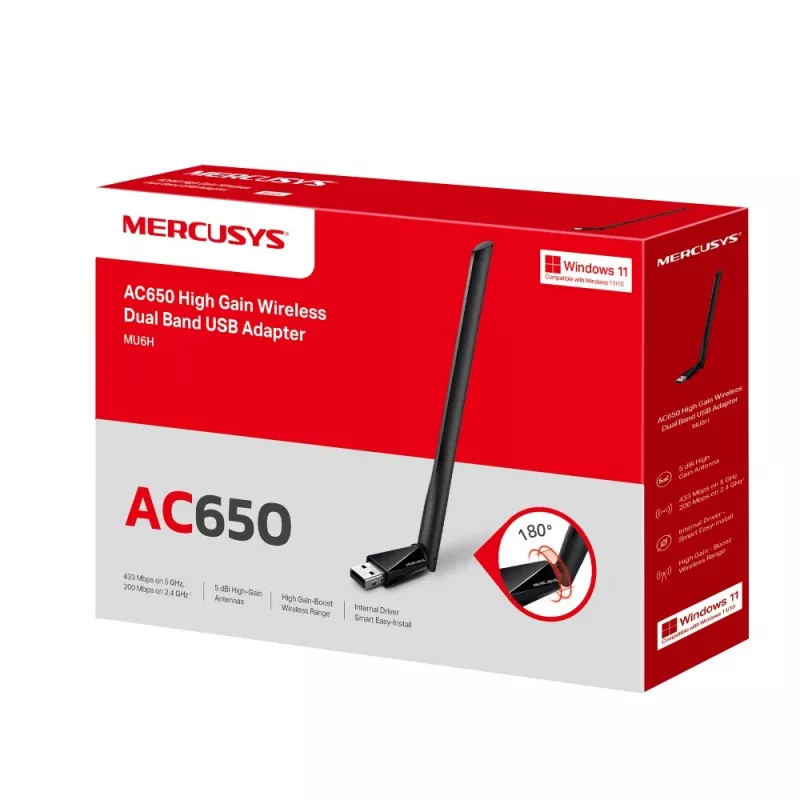 Mercusys AC650 didelio stiprinimo belaidis dviejų juostų USB adapteris