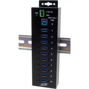 USB šakotuvas Exsys EX-1580SHMVS 10 prievadų valdomas su USB laidu ir DIN bėgelio komplektu