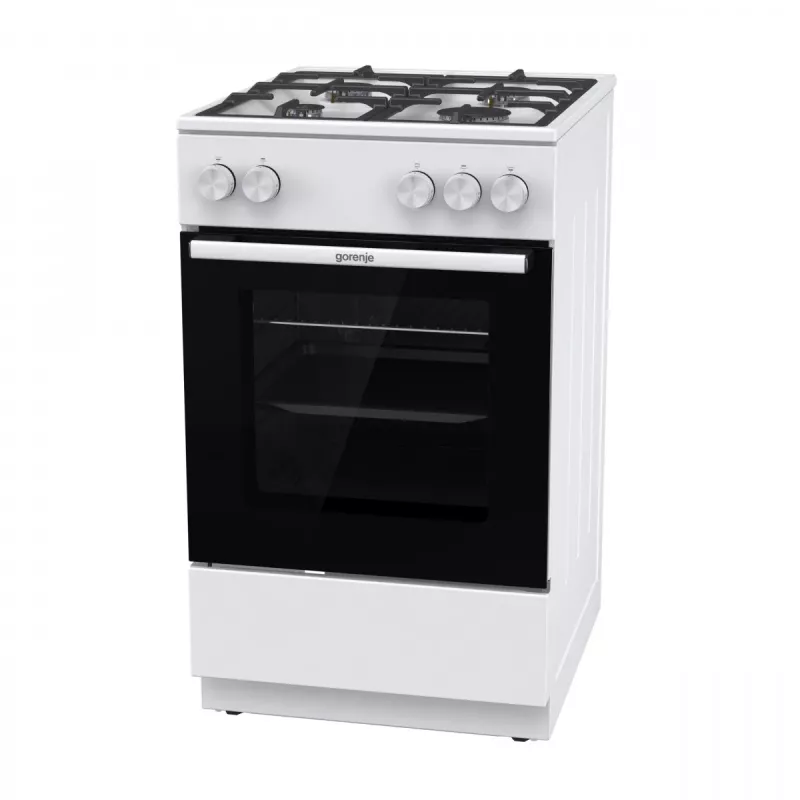 Laisvai pastatoma dujinė viryklė su orkaite Gorenje GG5A10WFFM – 4 degikliai, 70 L orkaitė, emaliuotas viršus, balta