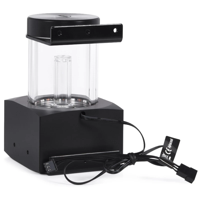 Alphacool Core rezervuaras 1022162 (MPN 15393) – permatomas akrilas su juodu acetaliniu dangčiu, 76,5 mm