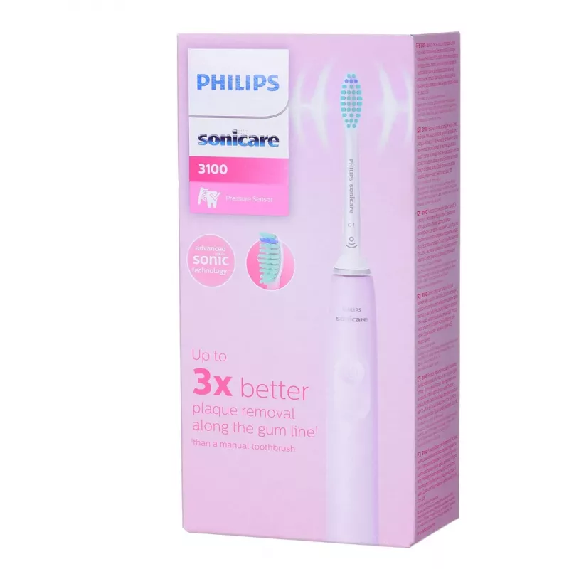 Sonicinis dantų šepetėlis Philips 3100 serijos HX3671/11 su slėgio jutikliu, įmontuota ličio jonų baterija, 1 šepetėlio galvute, baltas/rožinis