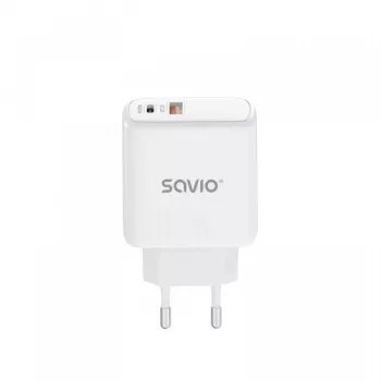 SAVIO LA-06 USB Type A & Type C greitasis įkroviklis su Quick Charge 3.0 ir Power Delivery 3.0, 30 W, baltas