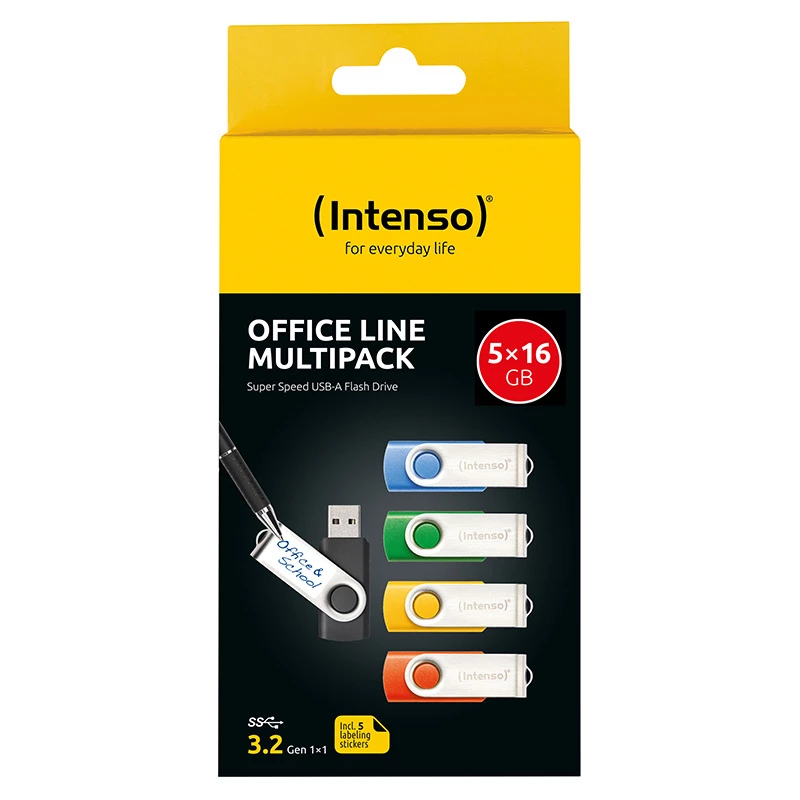 Intenso 5 x USB atmintukas Office Line, 16 GB, USB-A, 3.2 Gen 1x1, įvairiaspalvis