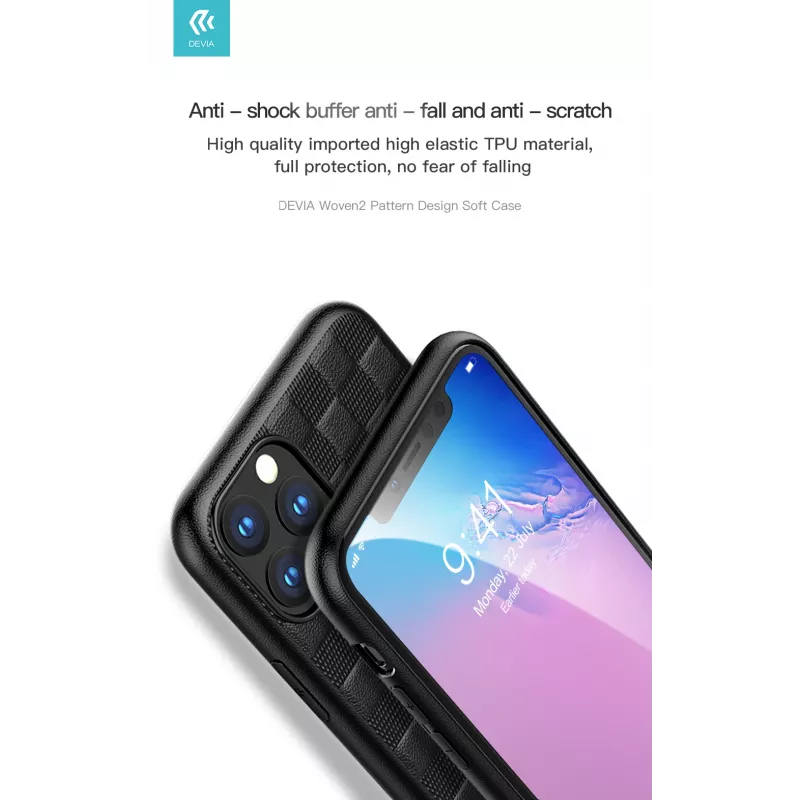 Minkštas apsauginis dėklas Devia Woven2, iPhone 11 Pro Max, austas raštas, juodas