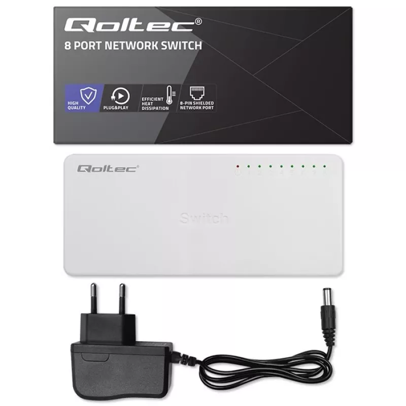 Tinklo jungiklis QOLTEC 52246 – 8 x RJ45 prievadai, 100 Mbps