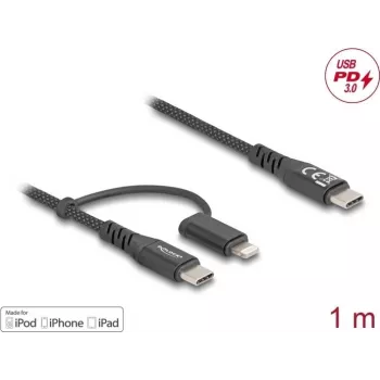 DeLOCK USB 2.0 laidas 1 m USB-C / USB-C ir Lightning juodas