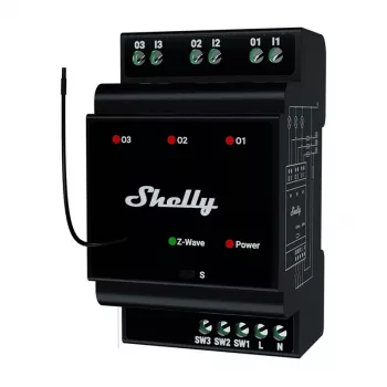 Shelly Qubino Wave Pro 3 Z-Wave trijų kanalų DIN bėgelio relė