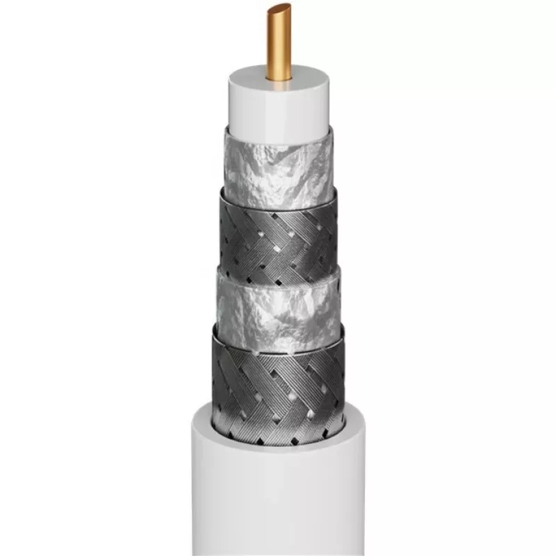 Goobay TV antenos laidas (135 dB tipas), 4 kartus ekranuotas, 2 m, juodas – auksuotas, koaksialinis lizdas > koaksialinis kištukas (70367)