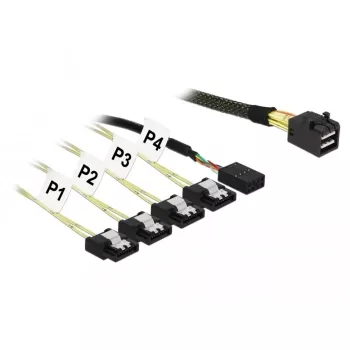 SAS kabelis DeLOCK 85732, 1 m, Mini SAS HD (SFF-8643) → 4× SATA 6 Gb/s