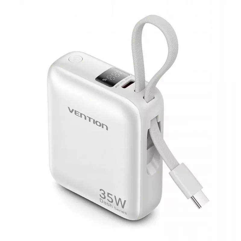 Vention FHEN0 nešiojamas įkroviklis (power bank), 10000 mAh, 35 W, su integruotu USB-C kabeliu, smėlio spalvos