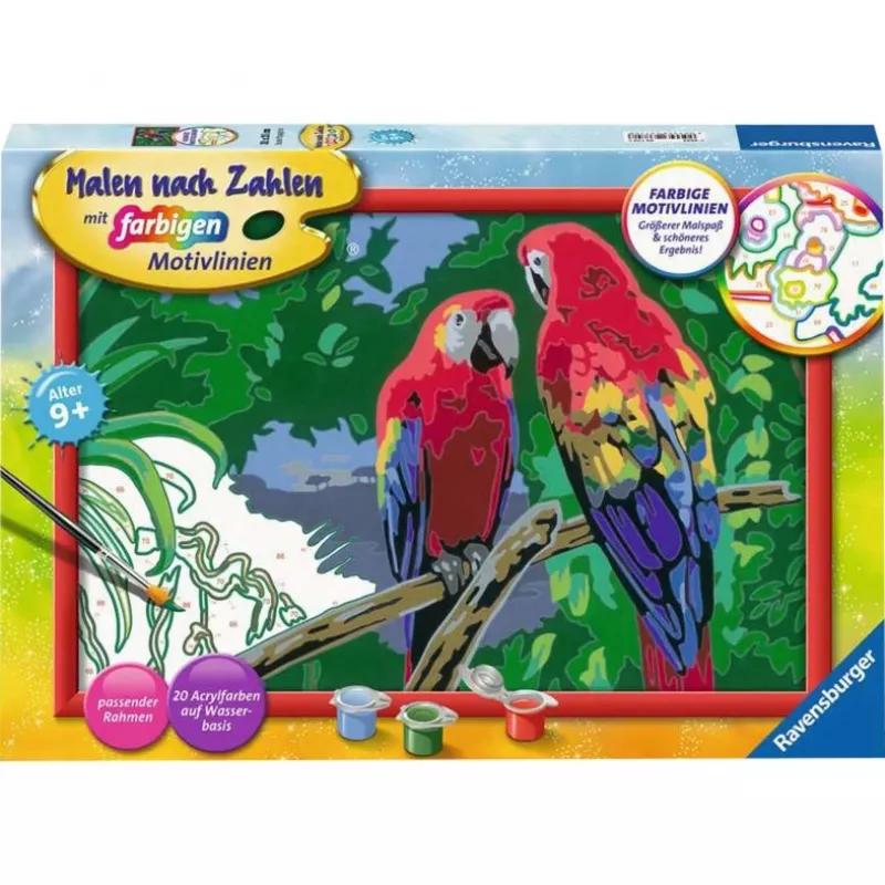 Ravensburger Spalvoti pagal skaičius – Spalvingos papūgos