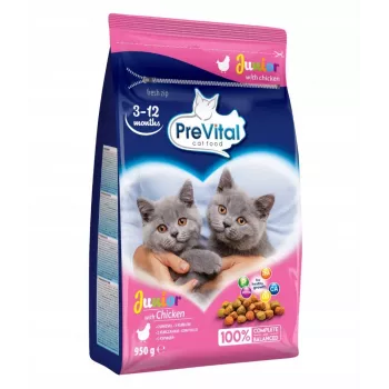 Sausas kačių ėdalas PREVITAL Junior Chicken 950 g – kačiukams, 35% baltymų, 12% riebalų