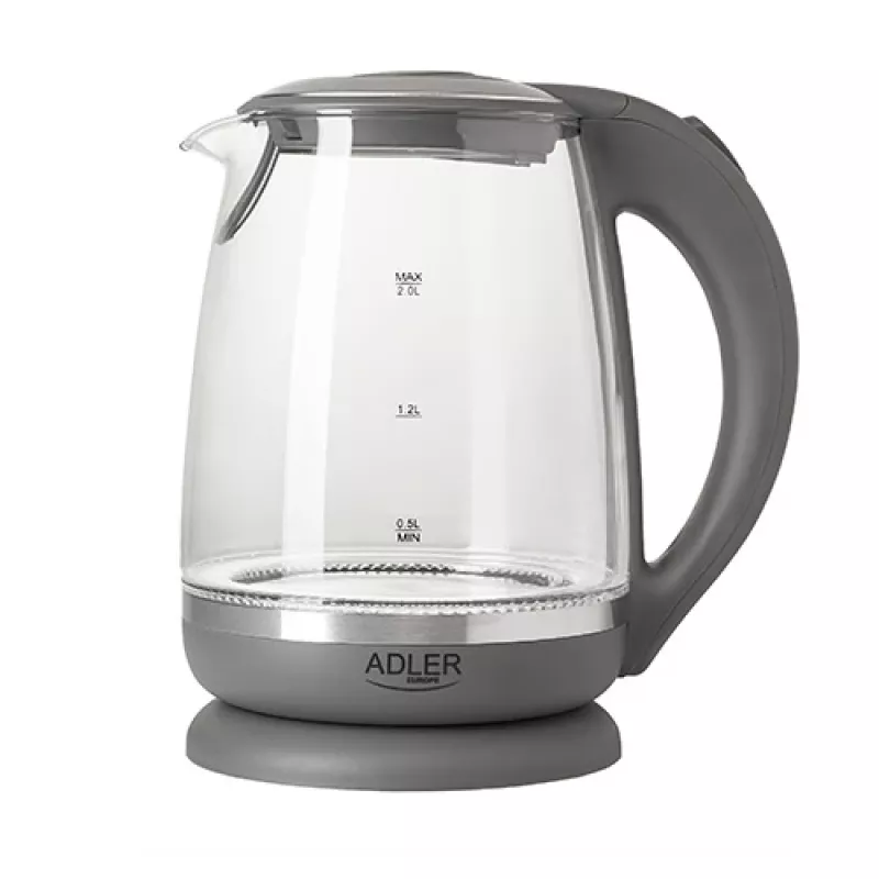 Adler AD 1286 virdulys, 2200 W, 2 L, plastikas/stiklas, pilka/skaidri